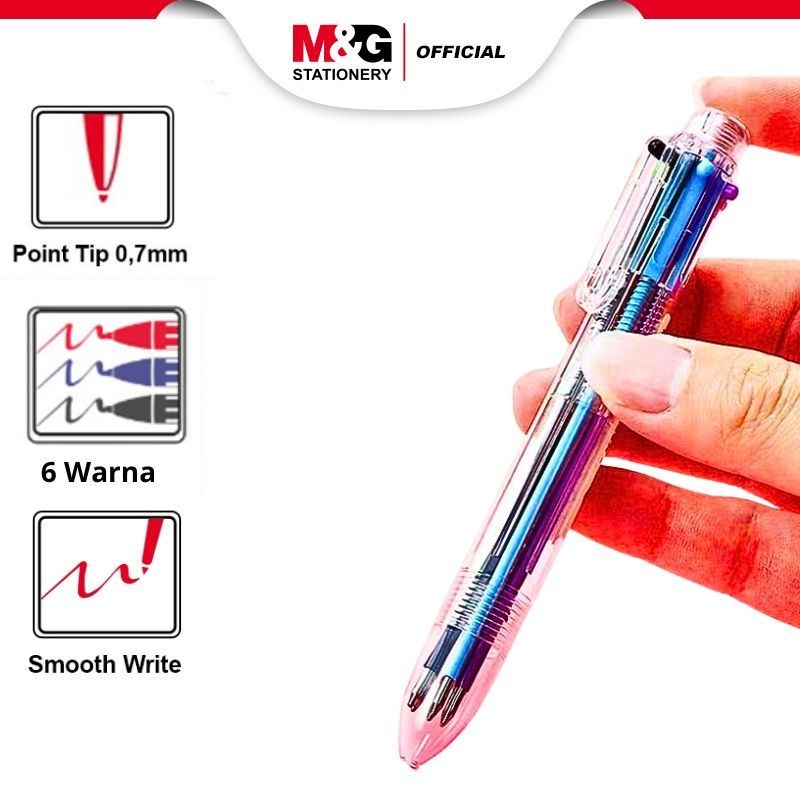 

M&G 6 Colors in 1 Ball Pen 0.7mm Black/Blue/Purple/Pink/Orange/Green colorful Pena 6 warna dalam 1 pena