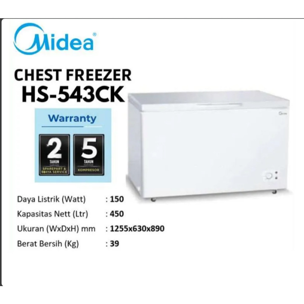 Midea Chest Freezer Box Lemari Pembeku 500 Liter Frozen Daging Ikan Anti Bunga Es Low Watt HS-543CK
