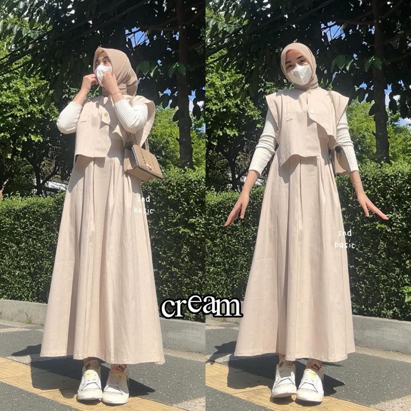 Hyeri Set Rok Rompi Setelan Wanita Vest Long Skirt Premium Korean Style Bahan Shakila