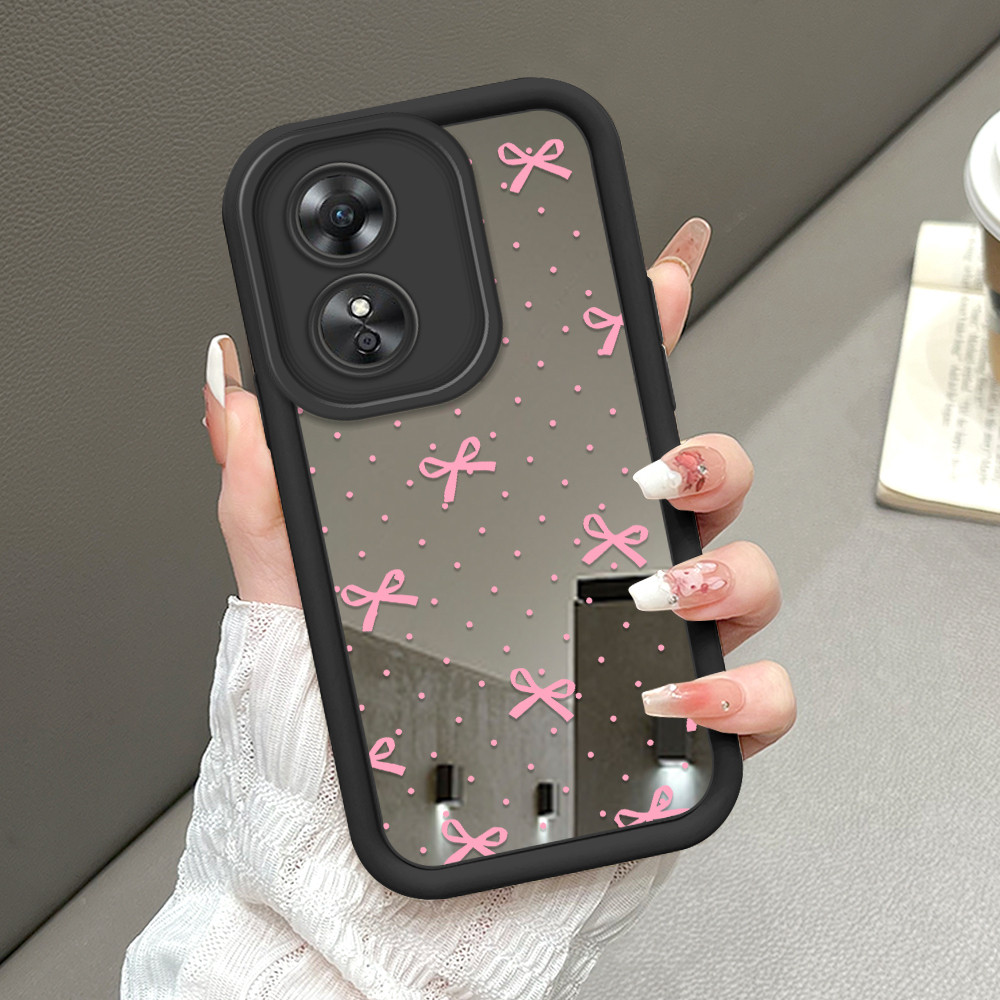 Casing Hp Untuk OPPO A17 A17K Aesthetic Cewek Silikon Handphone Mode Softcase JZ Mirror Pink Bow 816