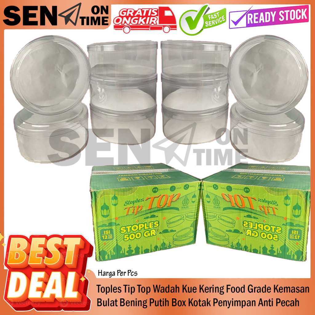 Toples Wadah Kue Kering Tip Top Tempat Nastar Lebaran Tebal Murah Food Grade Dessert Box Boks Bulat 