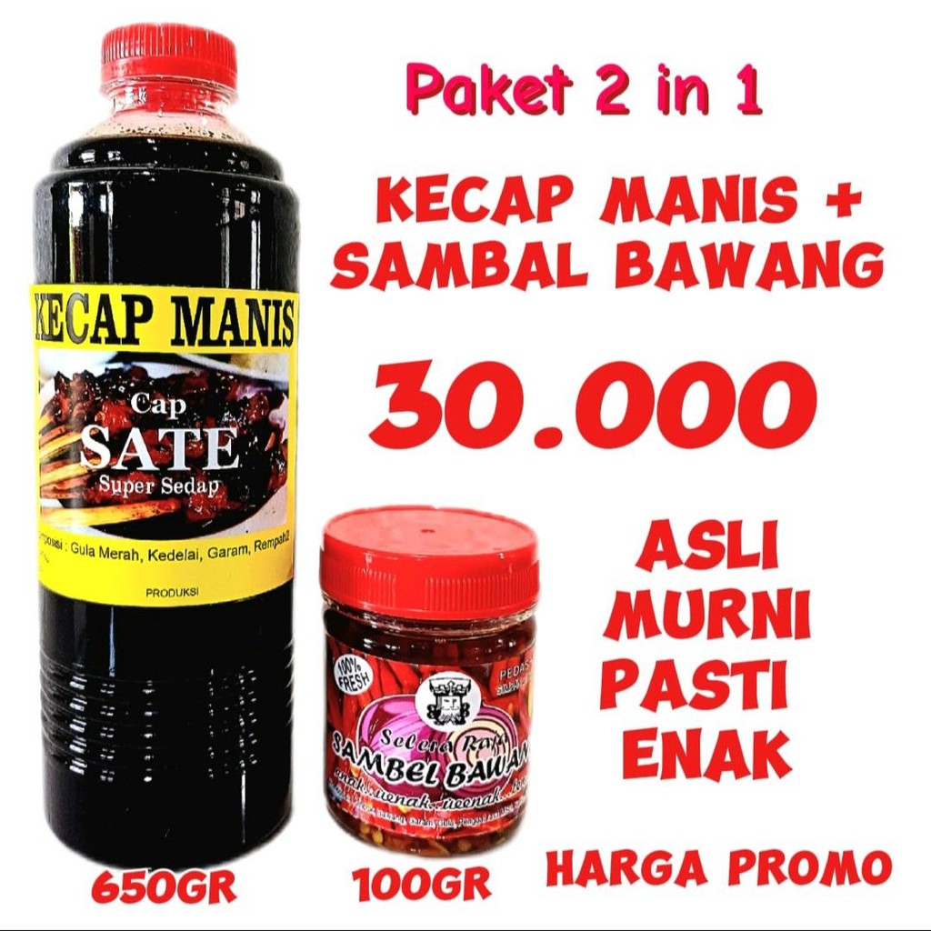 

Paket Kecap + Sambal Bawang Selera Raja ( kecap 650gr + sambal Bw 100 gr), Kecap manis Asli Tradisional modern tanpa bahan pengawet pasti sedap, dan Sambal pedasnya Rasa Cabe Asli dan Rasa Bawangnya Kuat sangat nikmat Cocok untuk Hampir Semua Masakan