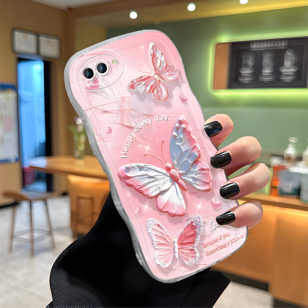 Casing Hp Untuk OPPO A3S A12E Butterfly Pink Phone Case Softcase 4925