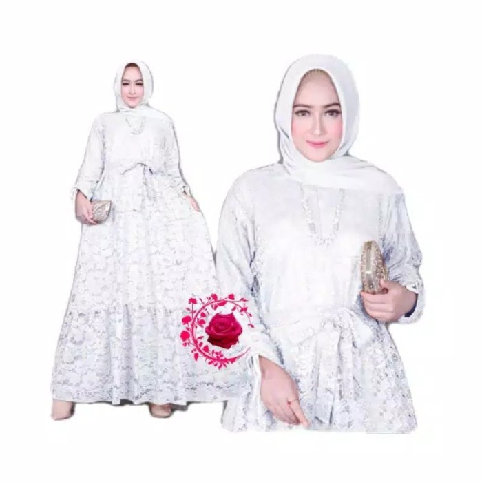 Gamis brukat XXXXL marifa putih baju brokat jumbo 4XL murah mar GB