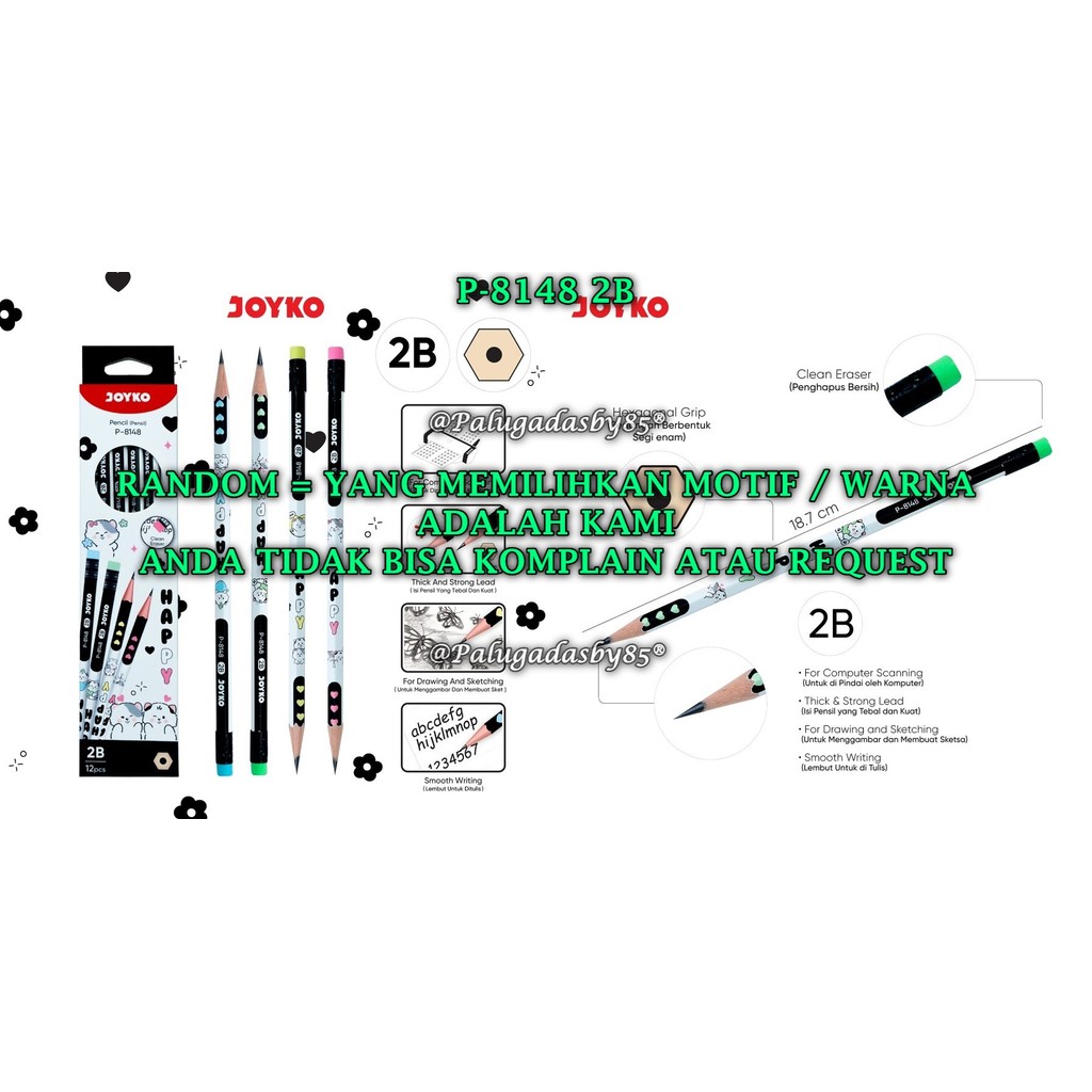 

(1 Biji) GROSIR Pensil JOYKO P-8148 2B RANDOM / Pencil Pensil Joyko P-8148 2B (1 Biji)