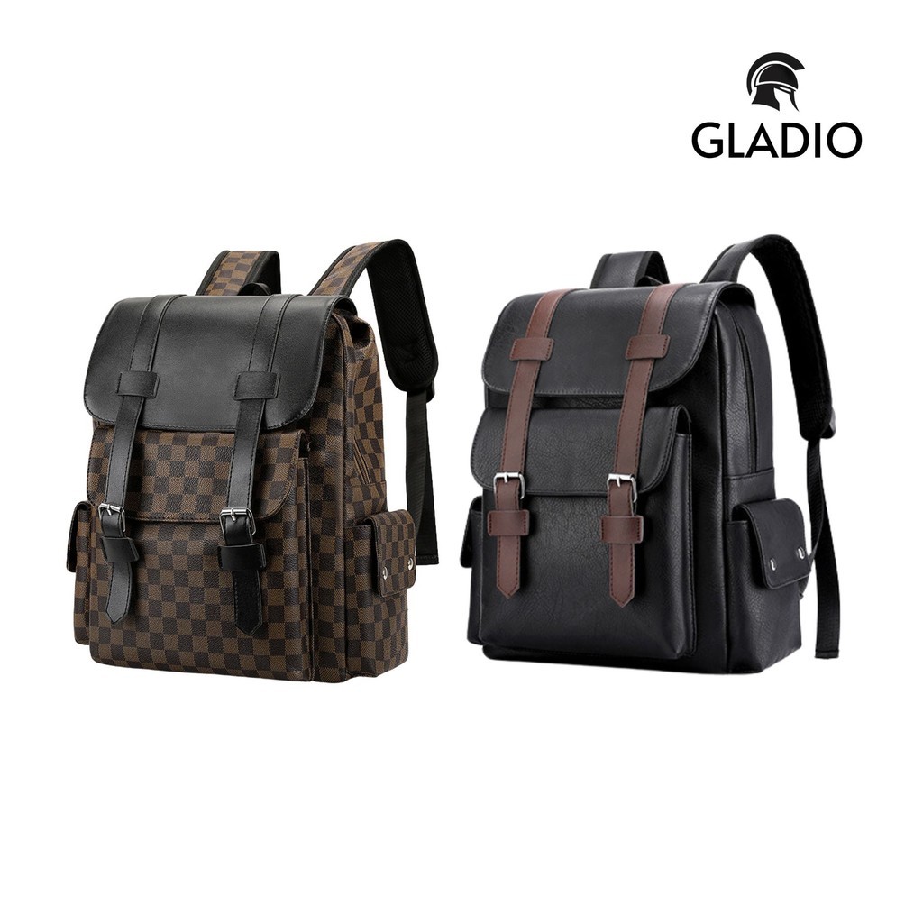 GLADIO Tas Ransel Pria Mewah Kenta Kulit Besar Muat Laptop Kekinian Backpack Traveling Premium