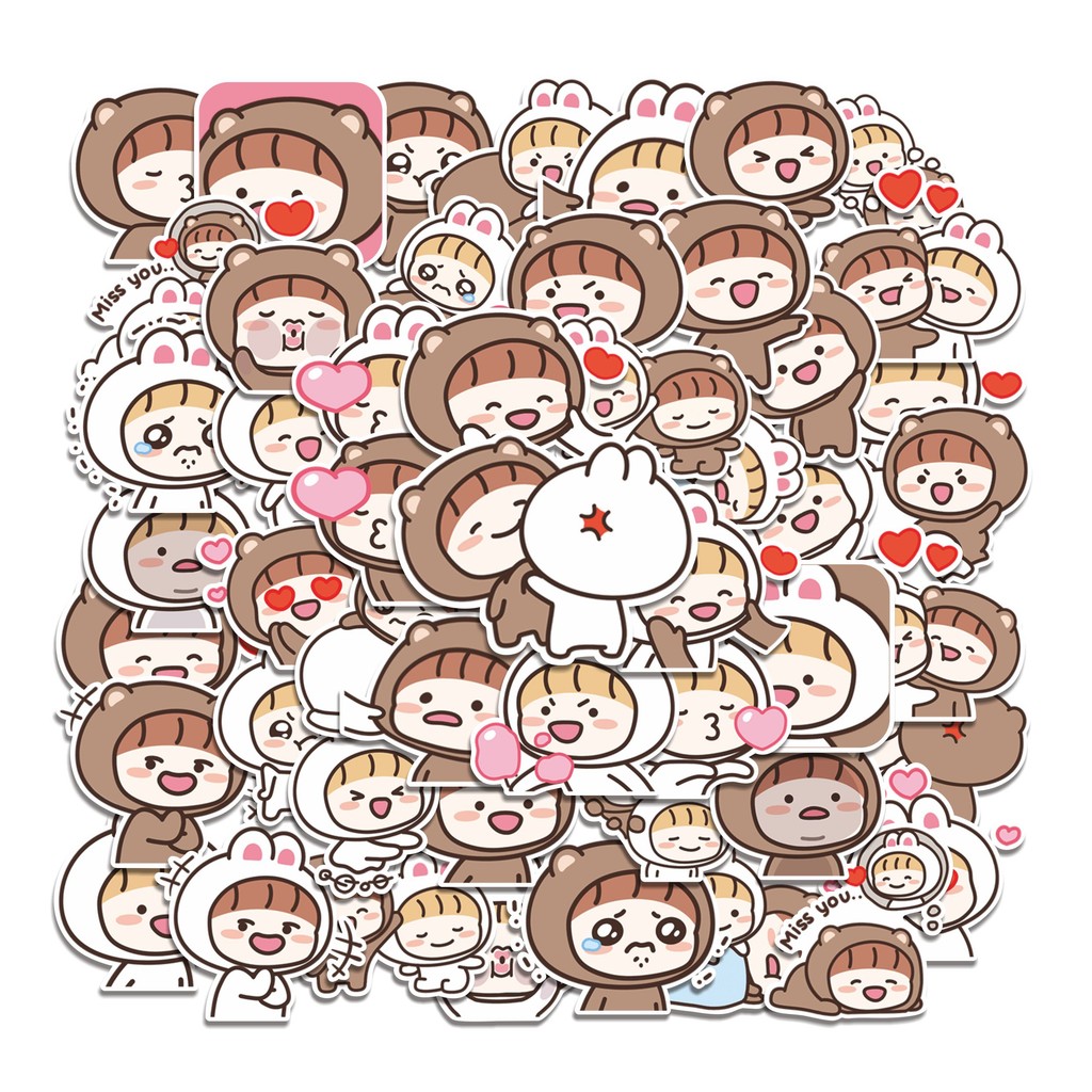 

COD 50 Pcs Stiker Couple Bunny Bear Lucu Anti Air Untuk Dekorasi Notebook Sepeda Skateboard Handphone