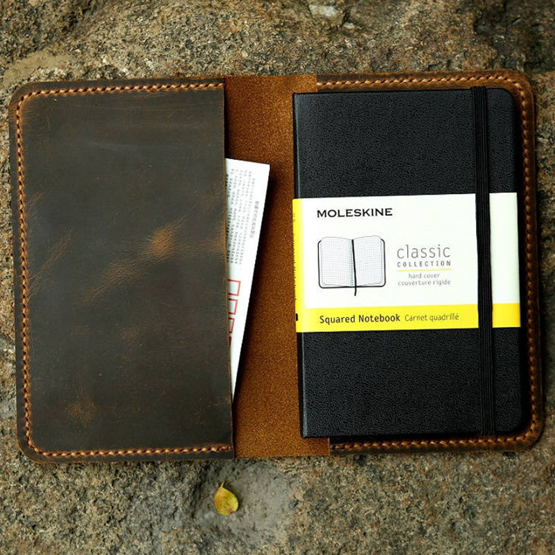 

Leather notebook cover for moleskine classic notebook pocket size / Slim leather cover case for moleskine Cahier Volant Journal