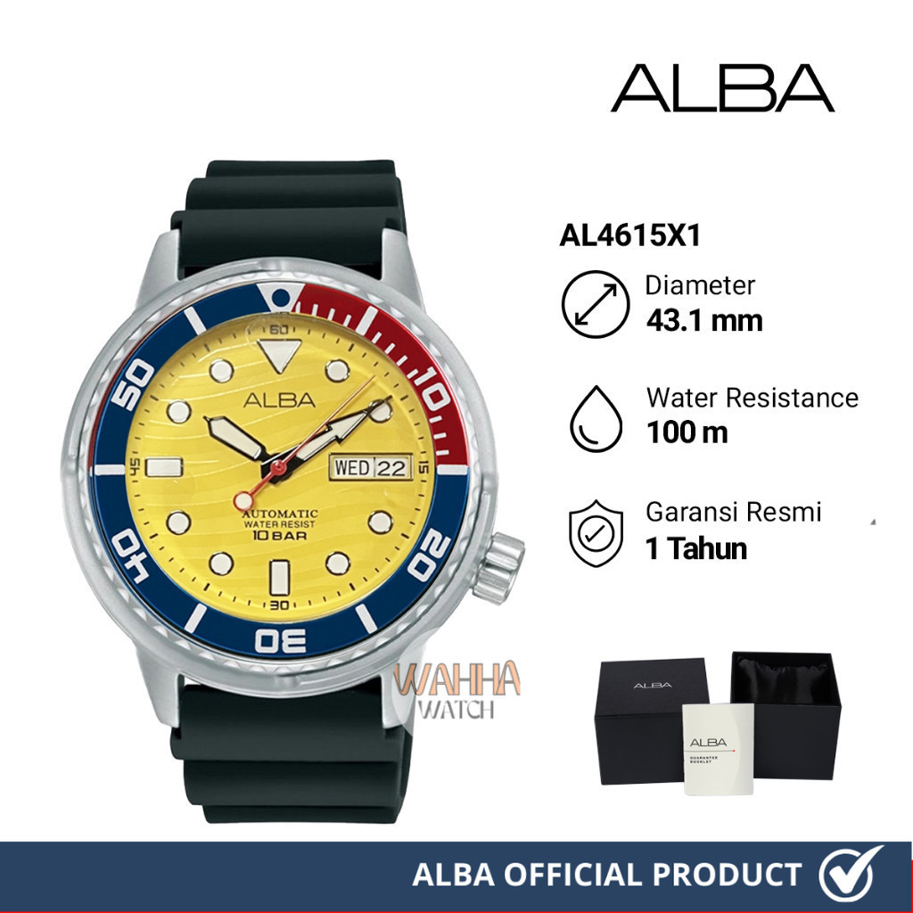 Jam Tangan Pria Alba AL4615X1 Yellow Patterned Dial Black Rubber Strap