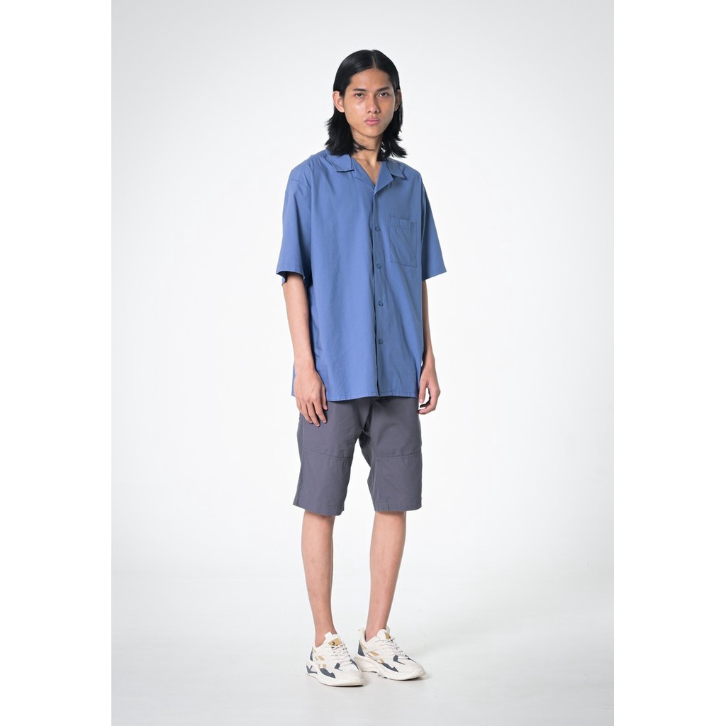 3Second Basic Shirt Cuban Collar Cotton Blue 240423