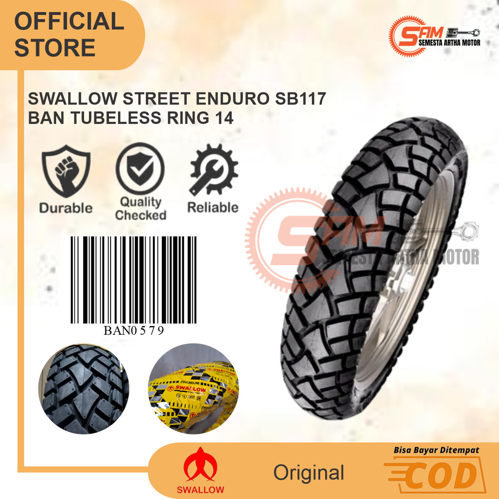 Ban Swallow Street Enduro SB117 80/90 90/90 Ring 14 Tubeless Dual Purpose Matic Beat Mio