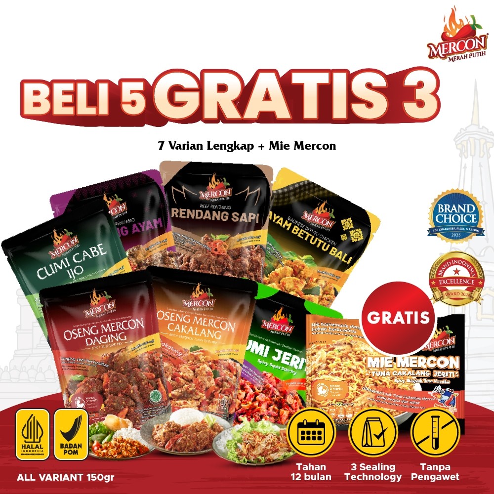

[ BELI 5 GRATIS 3 ] Set Seminggu Satset 7 Pack All Varian Best Seller - MERCON MERAH PUTIH/OMD-OMC-CCI-CJ-RA-RS-ABB + GRATIS MIE MERCON CAKALANG