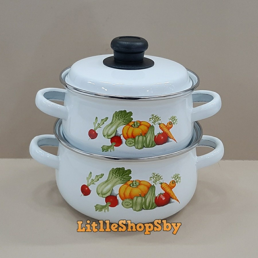 JAMIN MURAH !!!Panci Enamel Set 16cm 18cm Motif sayuran VinaSet(BISA LANGSUNG ORDER)