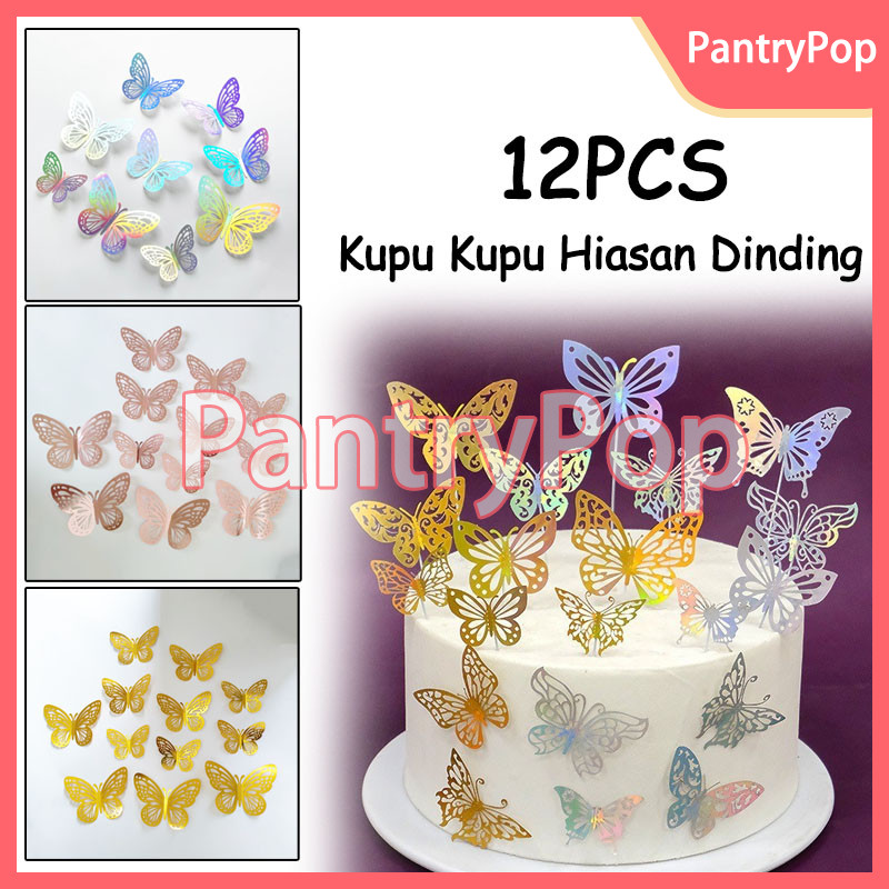 

12Pcs Kupu Kupu Hiasan Dinding / Stiker Seni Tekstur Logam 3D DIY Hiasan Dinding Kupu Kupu / 3D Untuk Dekorasi Pesta Pernikahan Butterfly Laser Berwarna-warni