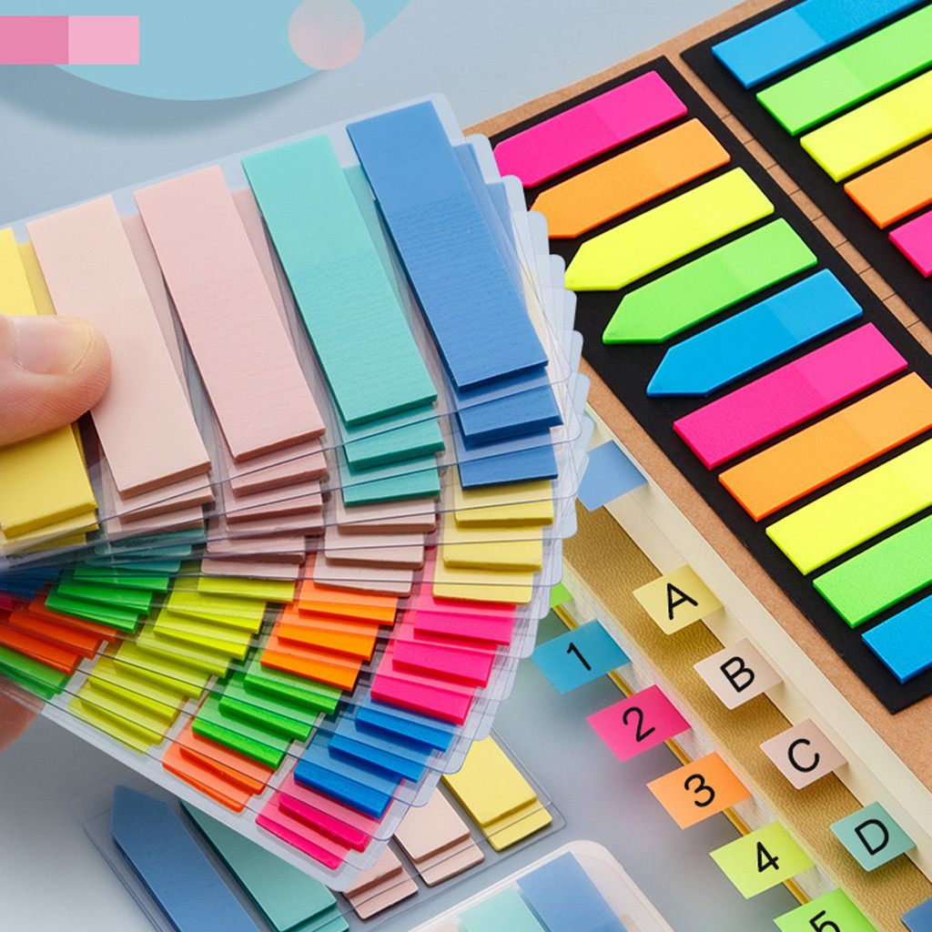 

100 Sheets Of Colorful PET Fluorescent Sticky Notes N Times Stickers Student Office Mark Bookmark Instructions Note Notes Index