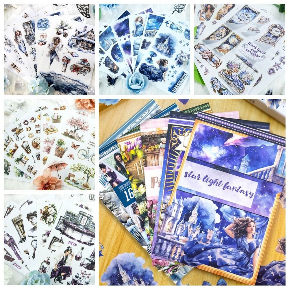 

20 Sheets Red Girl Sticker Book Ice and Snow World Scenery Journaling Sticker Book Fantasy Decorative Washi Sticker Scrapbooking