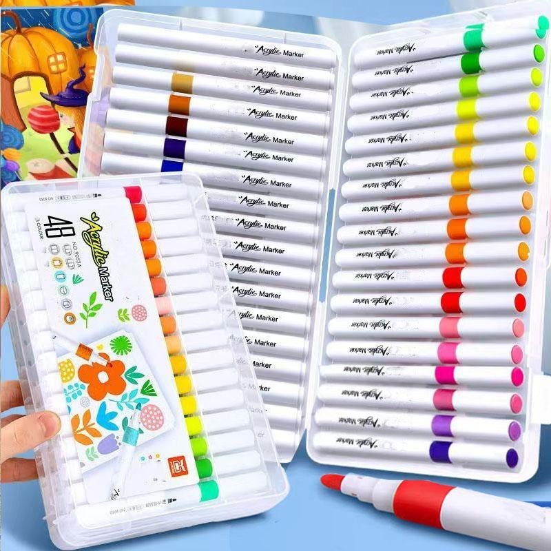 

Acrylic Marker Set 12/36/48 Warna, Marking Pen untuk Seni Anak dan Siswa, Watercolor Pen Non-Transparan dan Dapat Dicuci