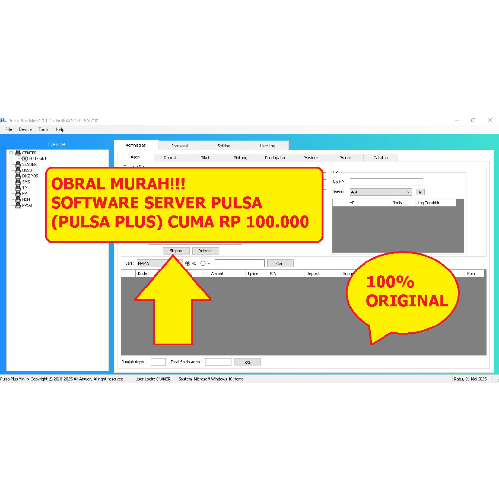 OBRAL MURAH SOFTWARE SERVER PULSA (PULSA PLUS) VERSI MINI