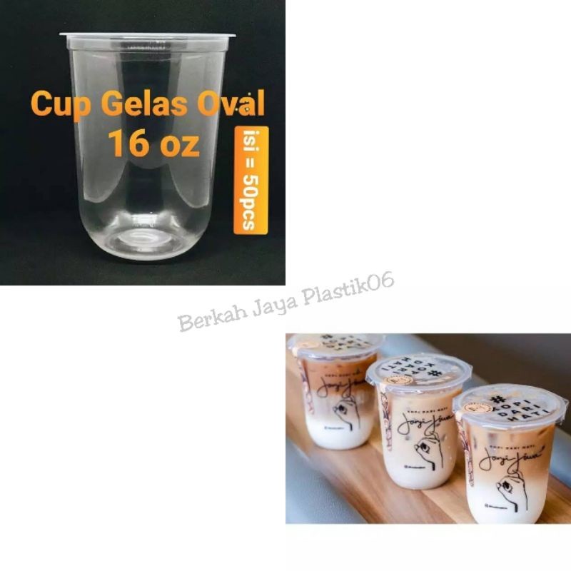 Cup Gelas oval Plastik 16 Oz isi 50 pcs