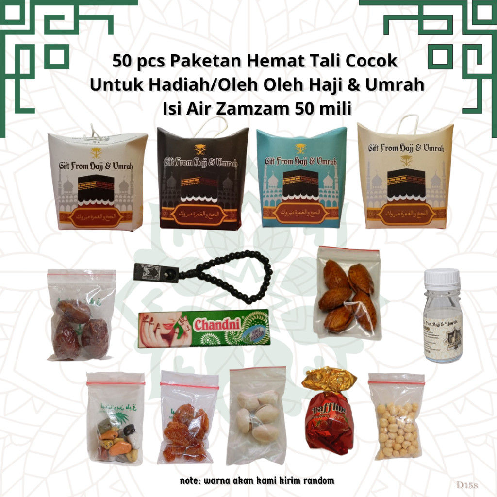 

50 pcs paketan hemat tali untuk oleh oleh haji dan (umroh isi air zamzam 50 ml)