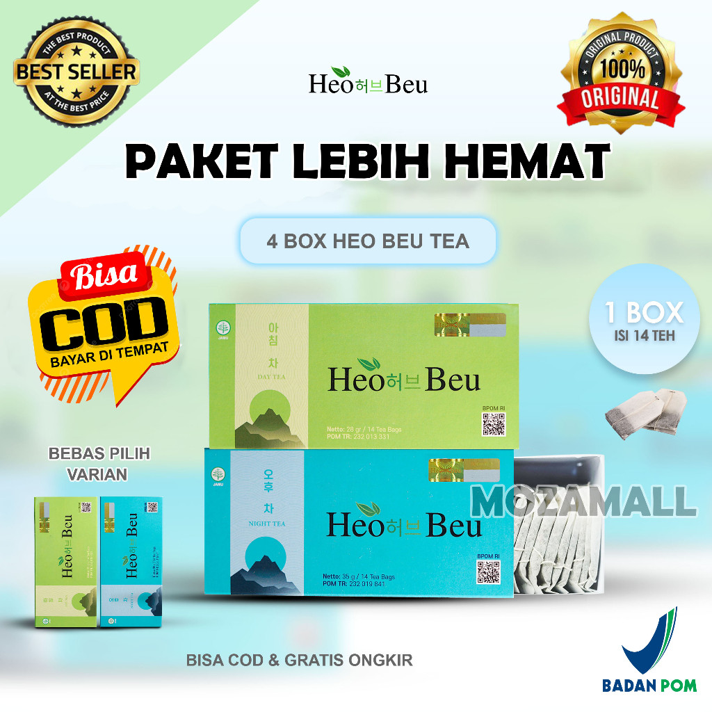 HeoBeu 1 Paket Pagi & Malam HEO BEU SLIMMING TEA | TEH HEOBEU KOREA | ORIGINAL HEO BEO SLIMING TEA B