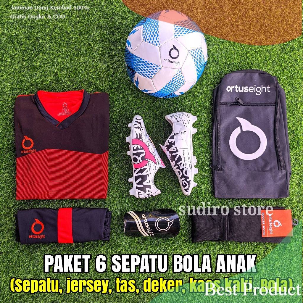 PAKET KOMPLIT SEPATU BOLA ANAK ORTUSEIGHT LEGION V4, SEPATU BOLA ANAK SD SMP TERLARIS/Messi Cr7 rona