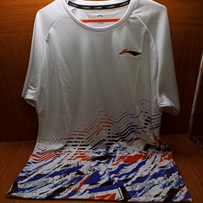 Kaos Badminton LINING ATSU971 (White) 100% ORIGINAL - White - XXL