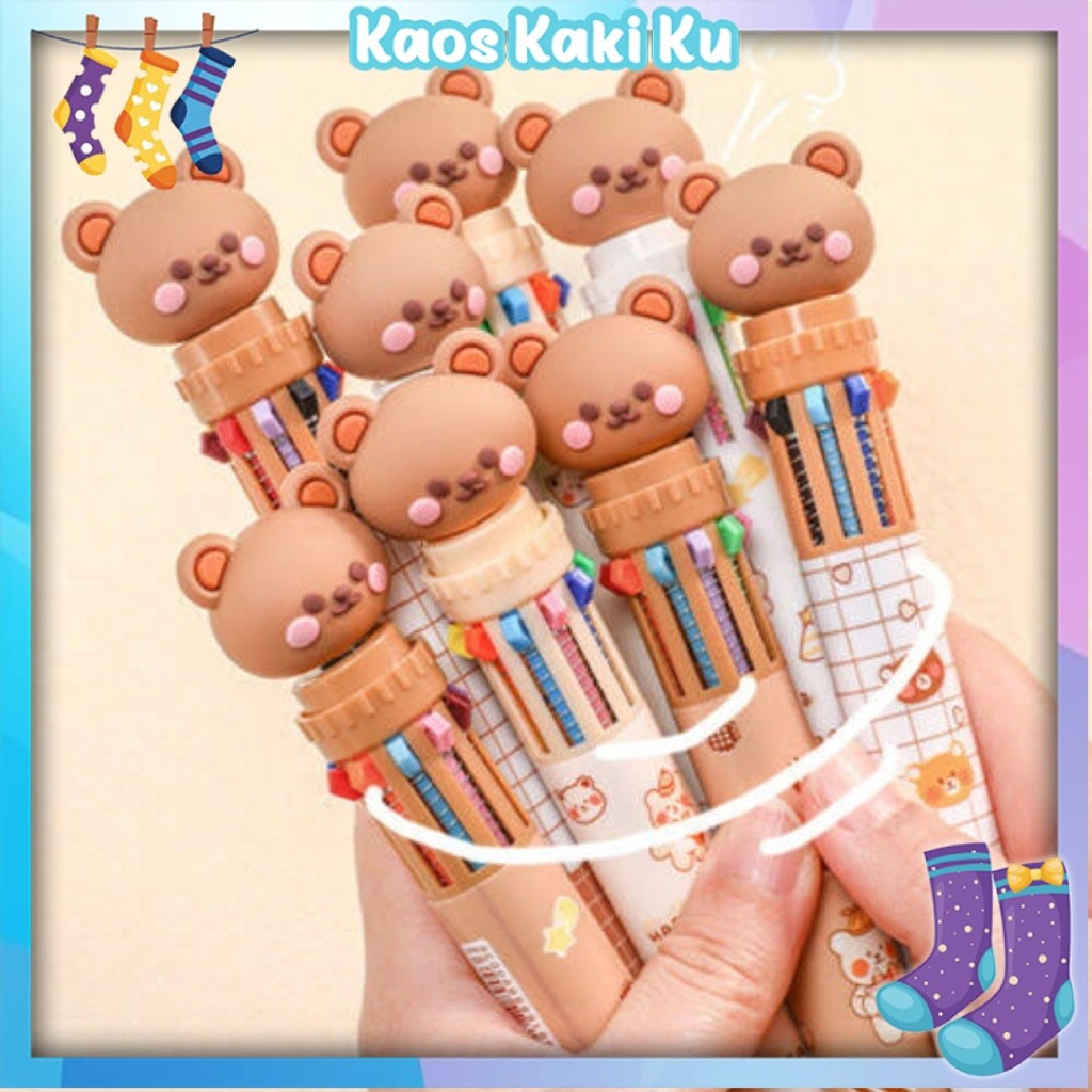 

Pulpen 10 Warna Pena Motih Beruang Pulpen Karakter Teddy Bear 996
