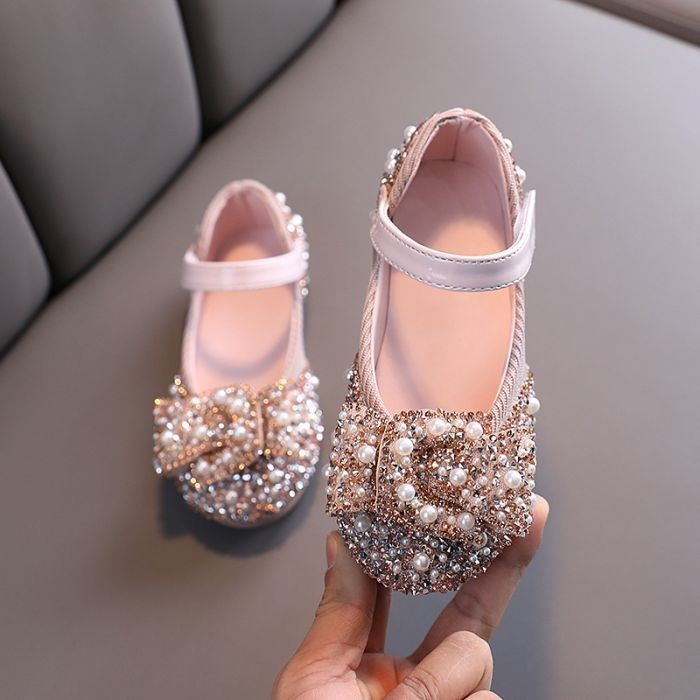 KBX71 Sepatu Pesta Princess Mutiara Kristal Anak Perempuan Import
