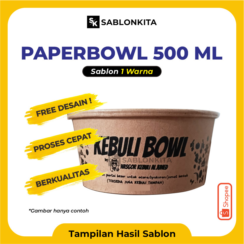 NO COD [[ SABLON CUSTOM ]] PAPER BOWL 500 ML NESTO KRAFT Coklat Mangkok Kertas Rice Paperbowl