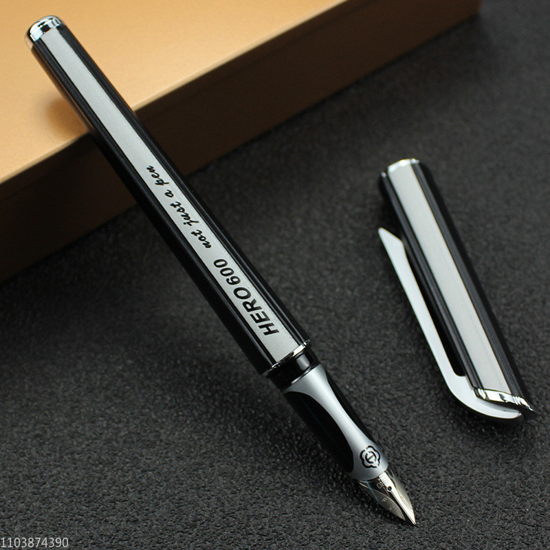

Hero 600 Metal Black Fountain Pen Unique Design Gold/Silver Blade F Nib Nib Ink Pen Luxury Office Business Writing Students Gift