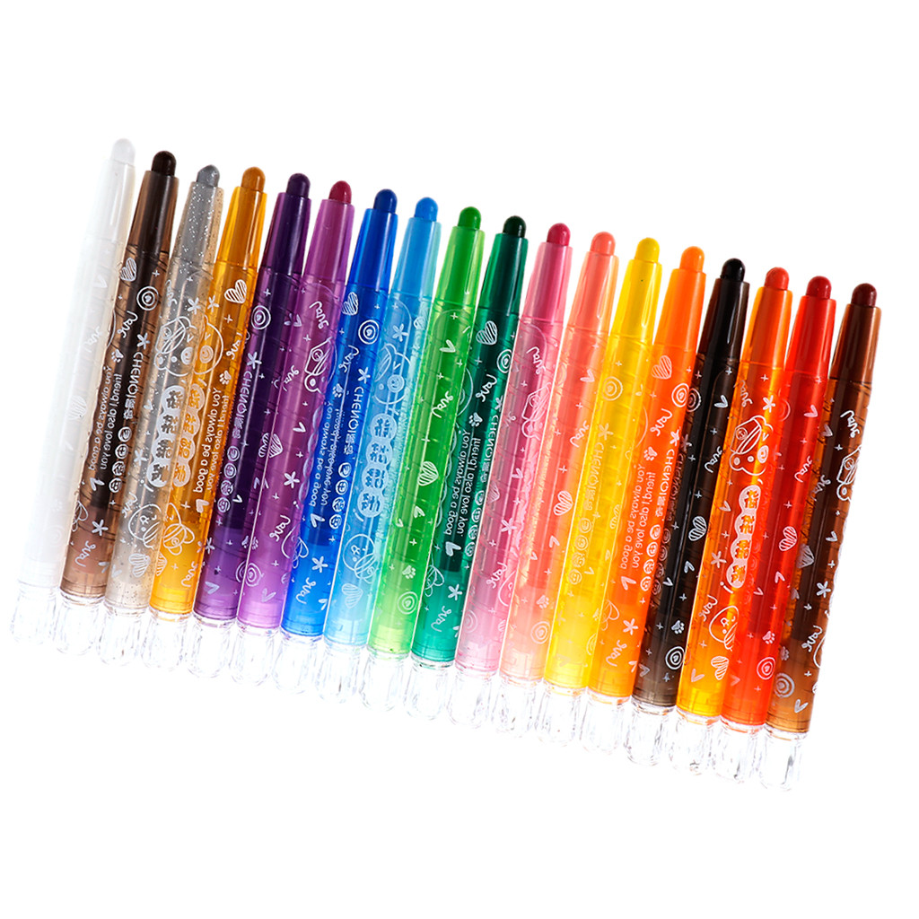 

18 Colors Children Non-Toxic Washable Rotating Rolling Crayon Pastel Marker Pen