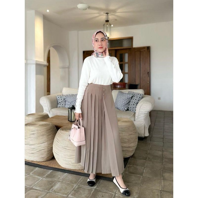 KittyshCellie Kulot Pleats Rok Celana Wanita Casual Fit Santai Nyaman Bahan Furano