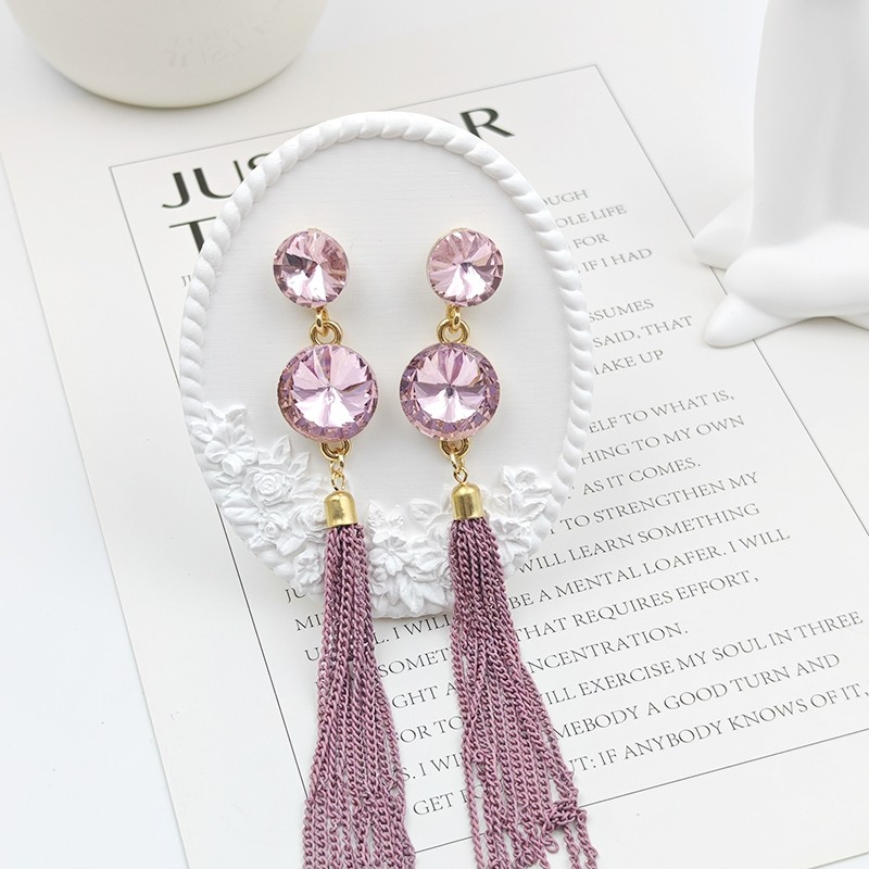 Anting-anting kristal merah muda untuk wanita Anting-anting pejantan rumbai panjang  bijou-m198