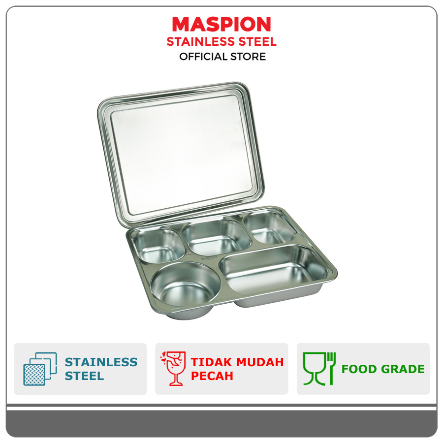 Maspion Panda Food Tray Stainless Steel 5 Sekat dengan Tutup