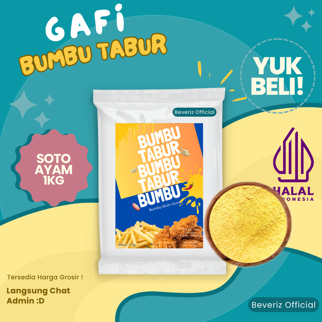 

BEVERIZ BUMBU TABUR RASA SOTO AYAM 1KG {BISA COD}{TERSEDIA HARGA GROSIR}