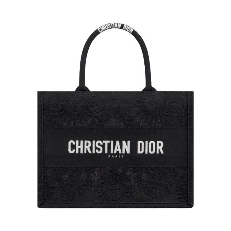 Pre order Dior medium book tote black macrame embroidery
