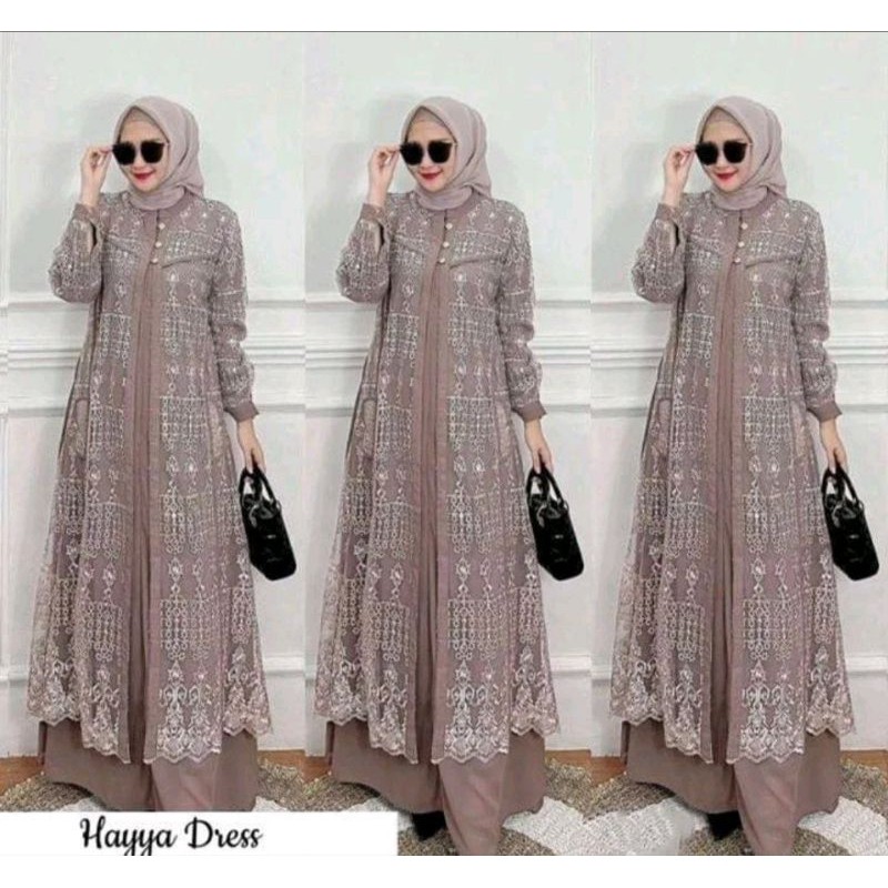 SMN75 TERMURAH/HAYYA DRESS GAMIS KONDANGAN LENGKAP SET HIJAB PASMINA/GAMIS BROKAT TILE GAMIS PUTIH