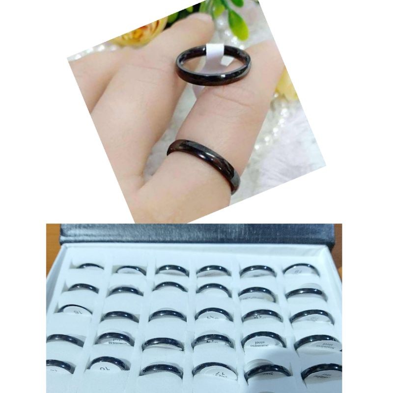 Grosir 1 Box Cincin Titanium Anti karat warna hitam polos Pria dan Wanita