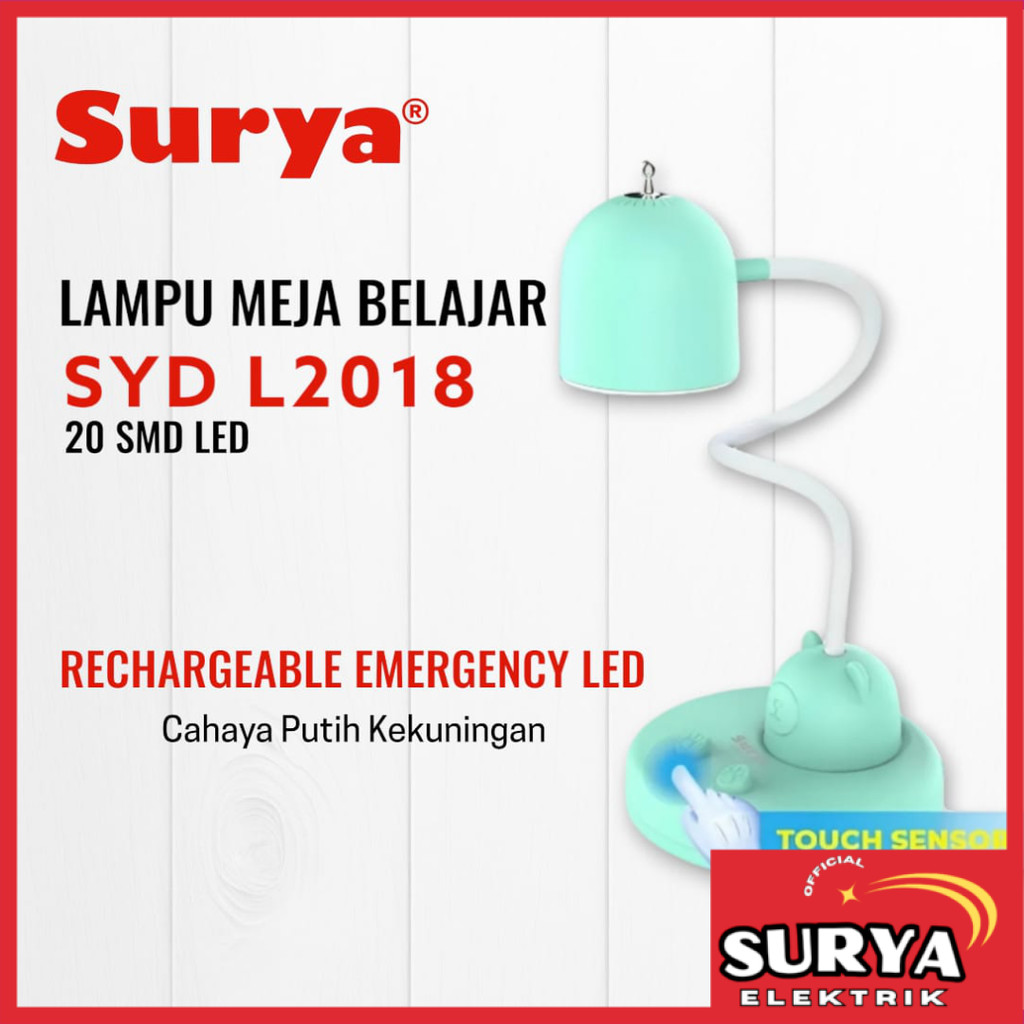 Lampu Meja SURYA SYD L2018 Belajar / Kerja / Baca / Darurat LED Fleksibel Tombol Sensor Sentuh Cas U