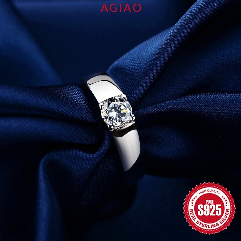 AGIAO Pt950 Platinum Ring 2 Carat Moissanite Cincin Pernikahan Pria