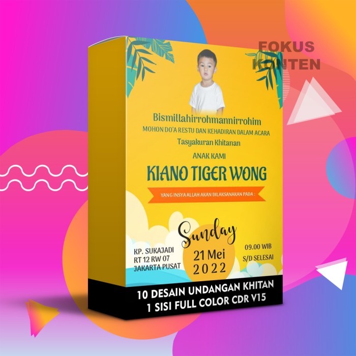10 Desain Undangan Khitan 1 Sisi Full Color CDR v15 - Digital Konten