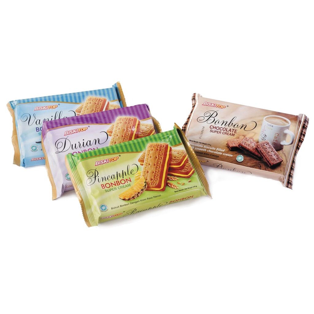 

BISKITOP - BON BON SUPER CREAM 200g (Vanilla, Durian,Coklat,Nanas)