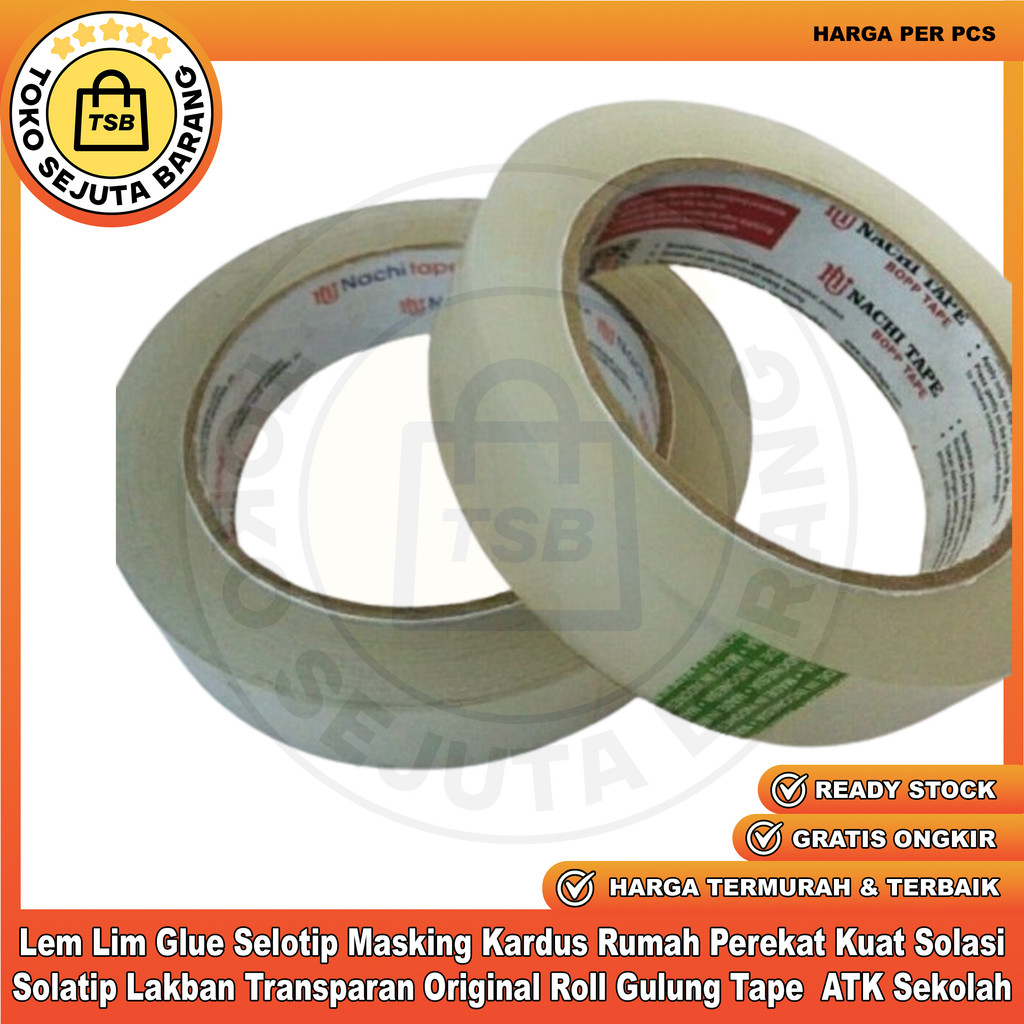 

Lem Lim Glue Selotip Masking Kardus Rumah Perekat Kuat Solasi Solatip Lakban Transparan Original Roll Gulung Tape ATK Sekolah DIY Office Paket Kado Rekat Kertas Isolasi Ban Lentur Awet High XAGL Quality Selasi Bening 24 Mm 1 Inchi
