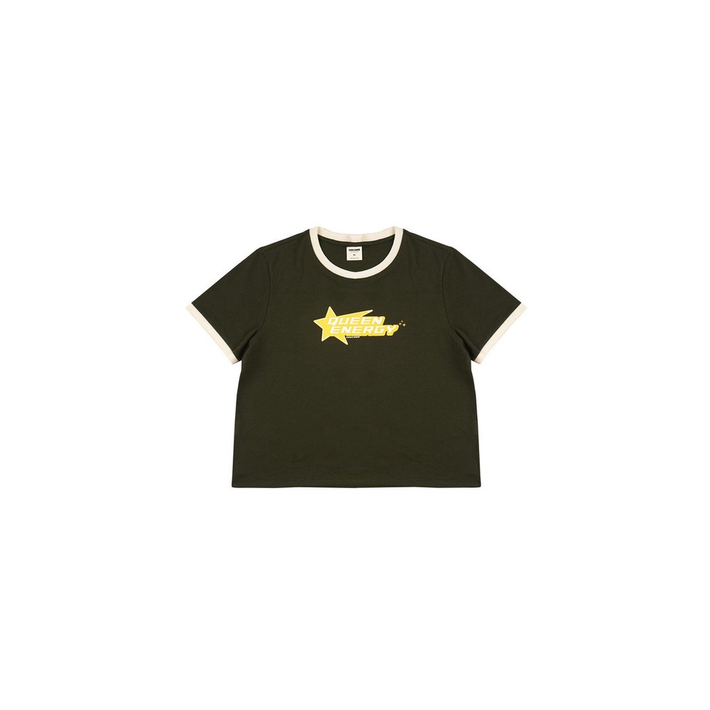 3Second Women's T-Shirt Short Sleeve Boxy Fit Rib Ringer Queen H051024