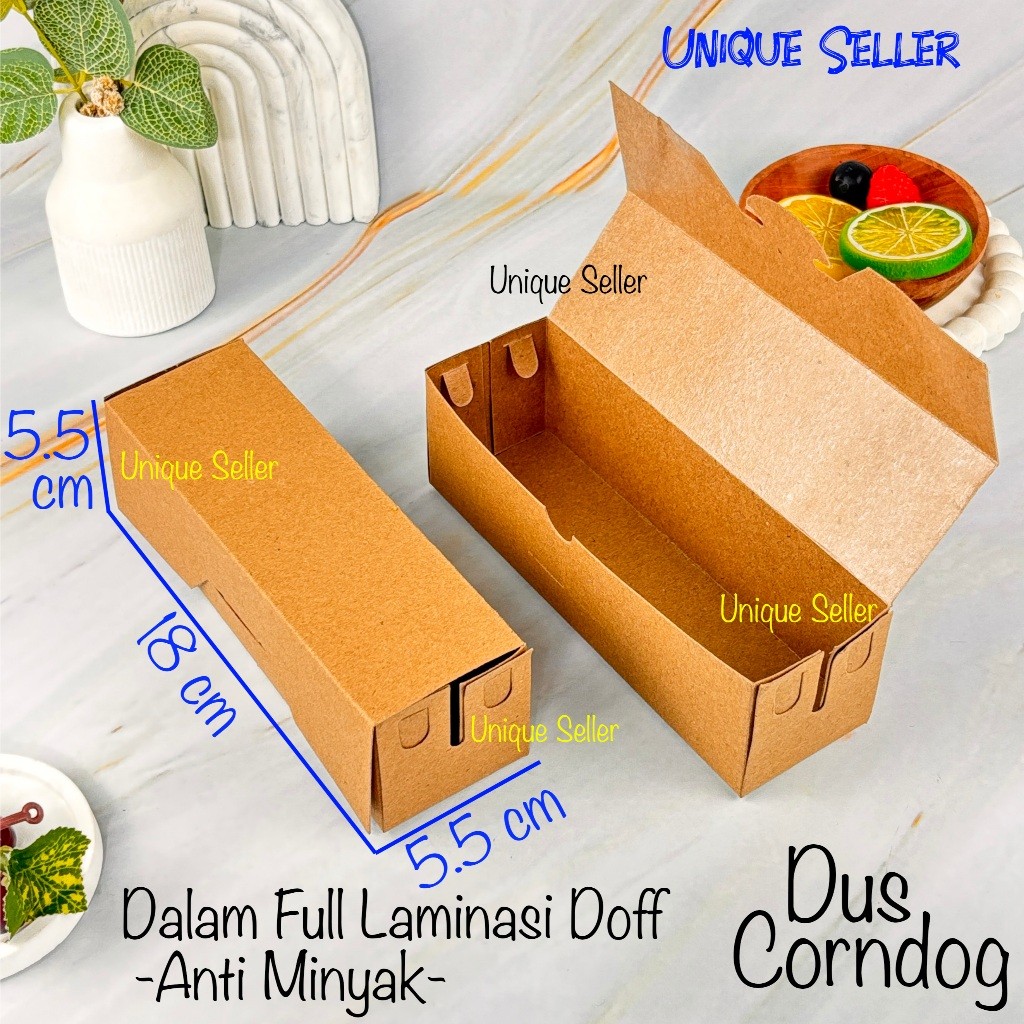 

[Isi100] Dus Box Kotak Corndog Sosis 18x5.5x5.5 KRAFT Laminasi / Dus Box Kotak Hotdog Corn Dog / Dus Box Kotak Sosis Bakar Kraft Laminasi Coklat