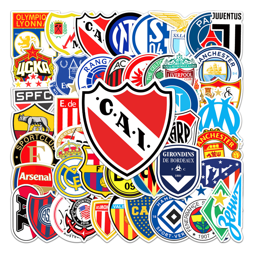 

2025 NEW 50PCS Soccer Teams Logo Stickers 50 Different soccer Teams Europe and America Five major competitions Cups Car Sticker