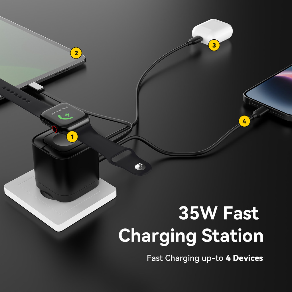Hot Product Kiip Wh30 3In1 Adapter Fast Charger Gan 35W Retractable Cable Built In Magnetic Wireless
