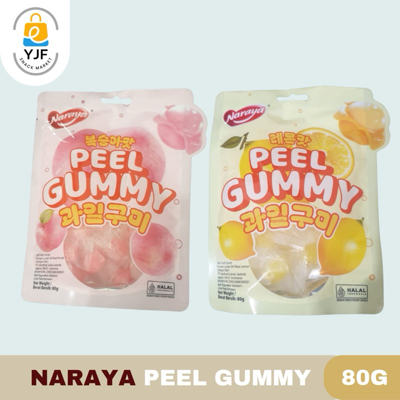 

Naraya Peel Gummy / Jelly Candy Permen Gami Gummy Rasa Lemon / Peach - 80g