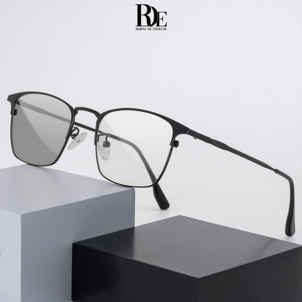 Robins Kacamata Minus Kotak Metal Anti Radiasi Photocromic Antiblueray Bluecromic Kaca Mata Fashion 